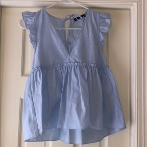 ZARA Blue Ruffle Top